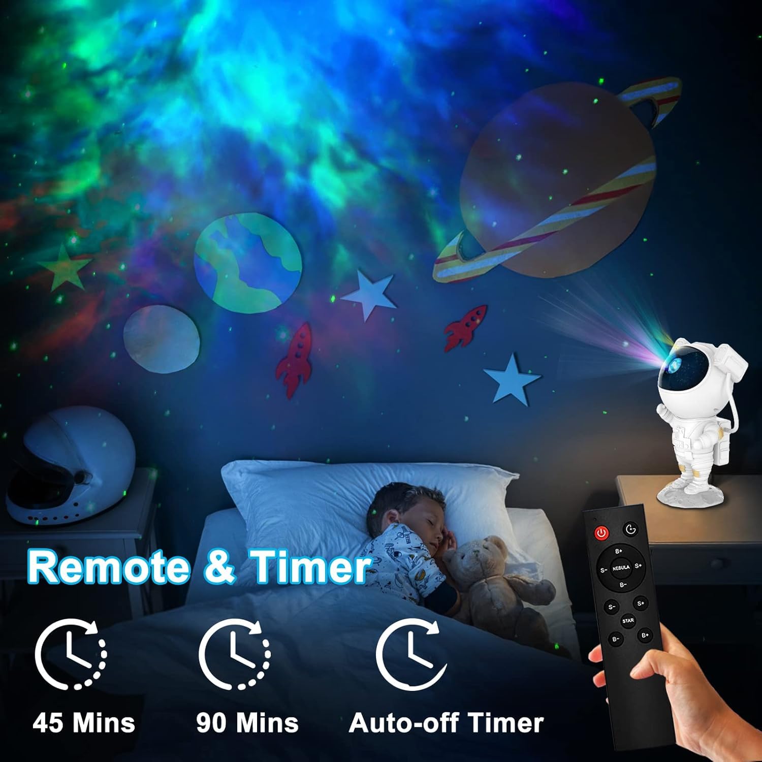 Cute astronaut-themed kids night lamp standing on a moon surface base, with a glowing helmet light and space background. Ideal for children’s bedrooms, this decorative lamp adds a fun outer space vibe. Available at U Smile Toys—perfect gift for little space explorers and kids room decor.